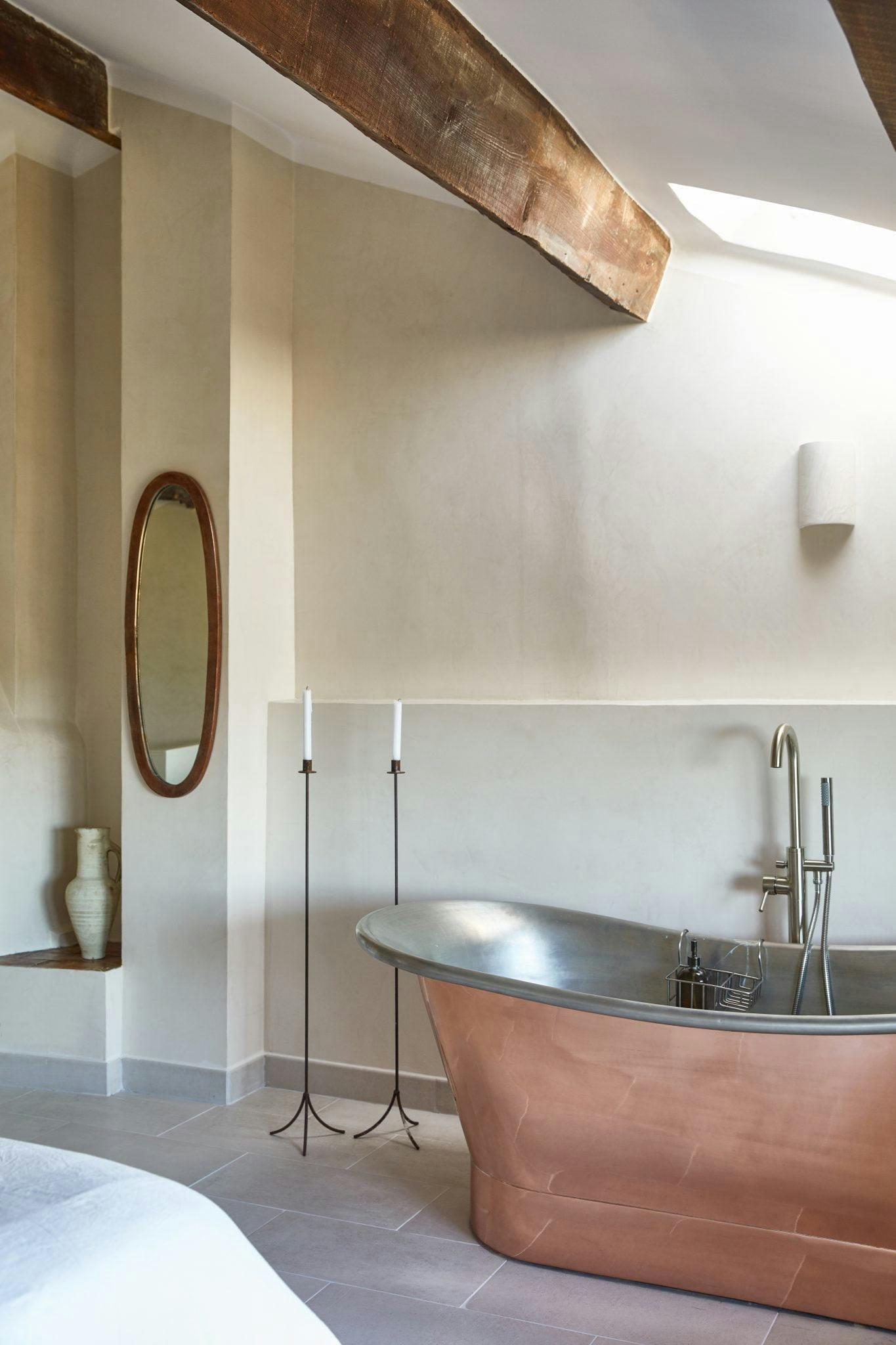 Copper bath and chandelier