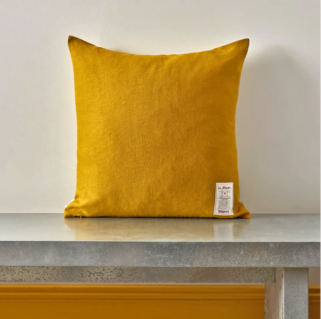 thick cushion in mustard yellow linen