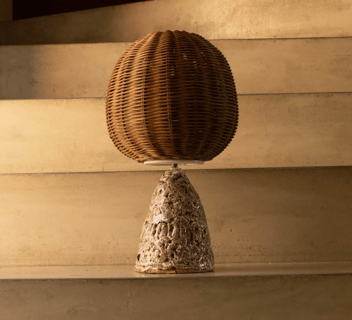 ceramic table lamp with rattan shade