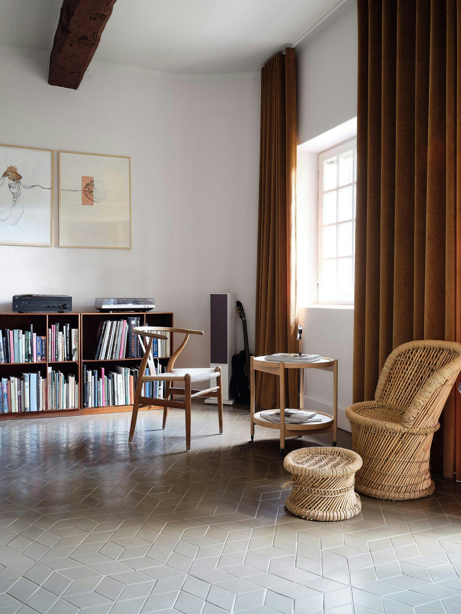 Library and reading area with straw furniture