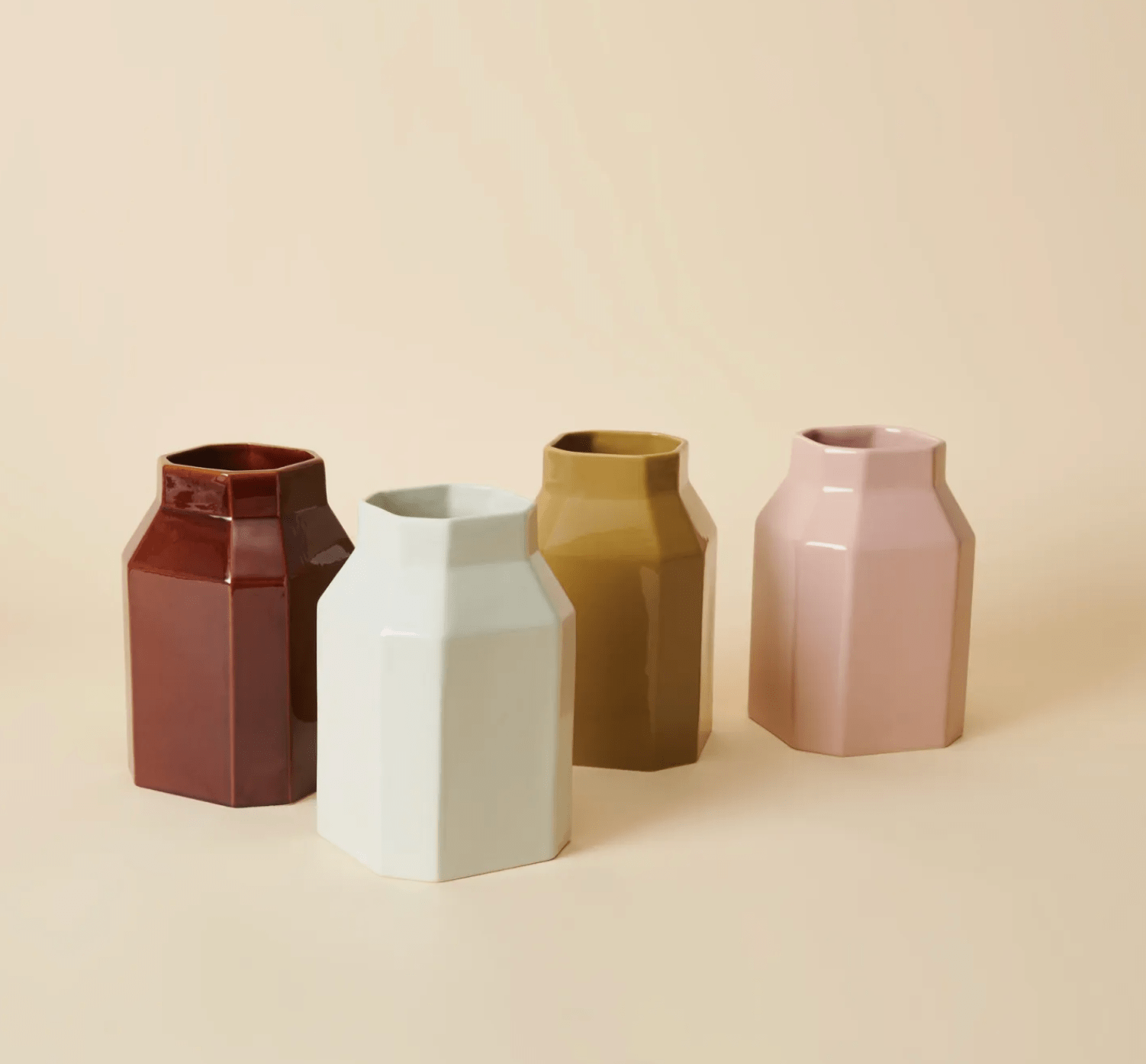 octagonal vases in coloured earthenware