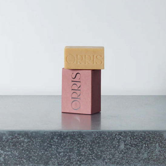hand-made soap with a red packaging
