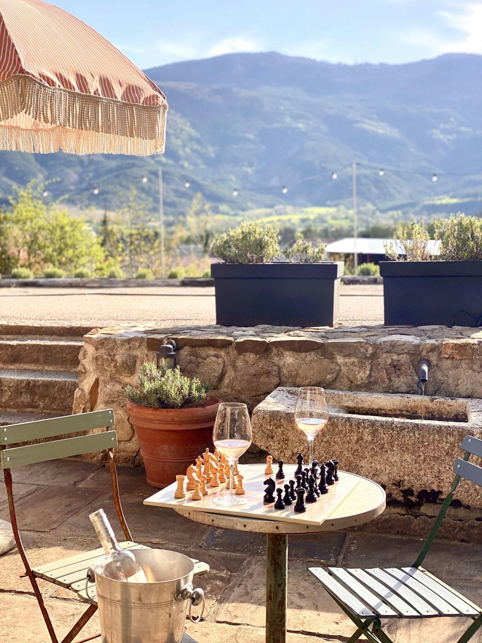 terrace, chess table, sunshade