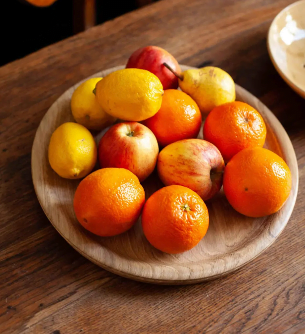wooden plate with fruits