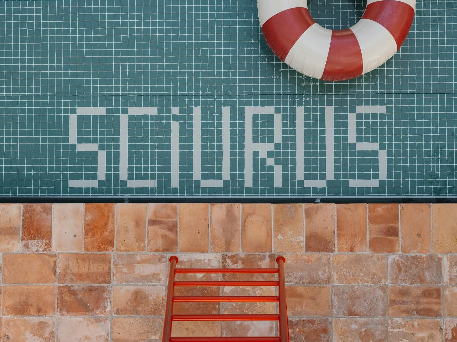 sciurus" tile inscription by the pool