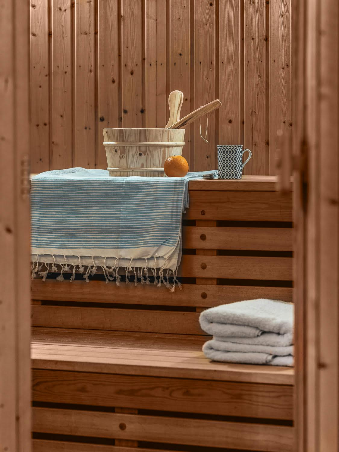The sauna: one of the (many) treasures of these two villas.