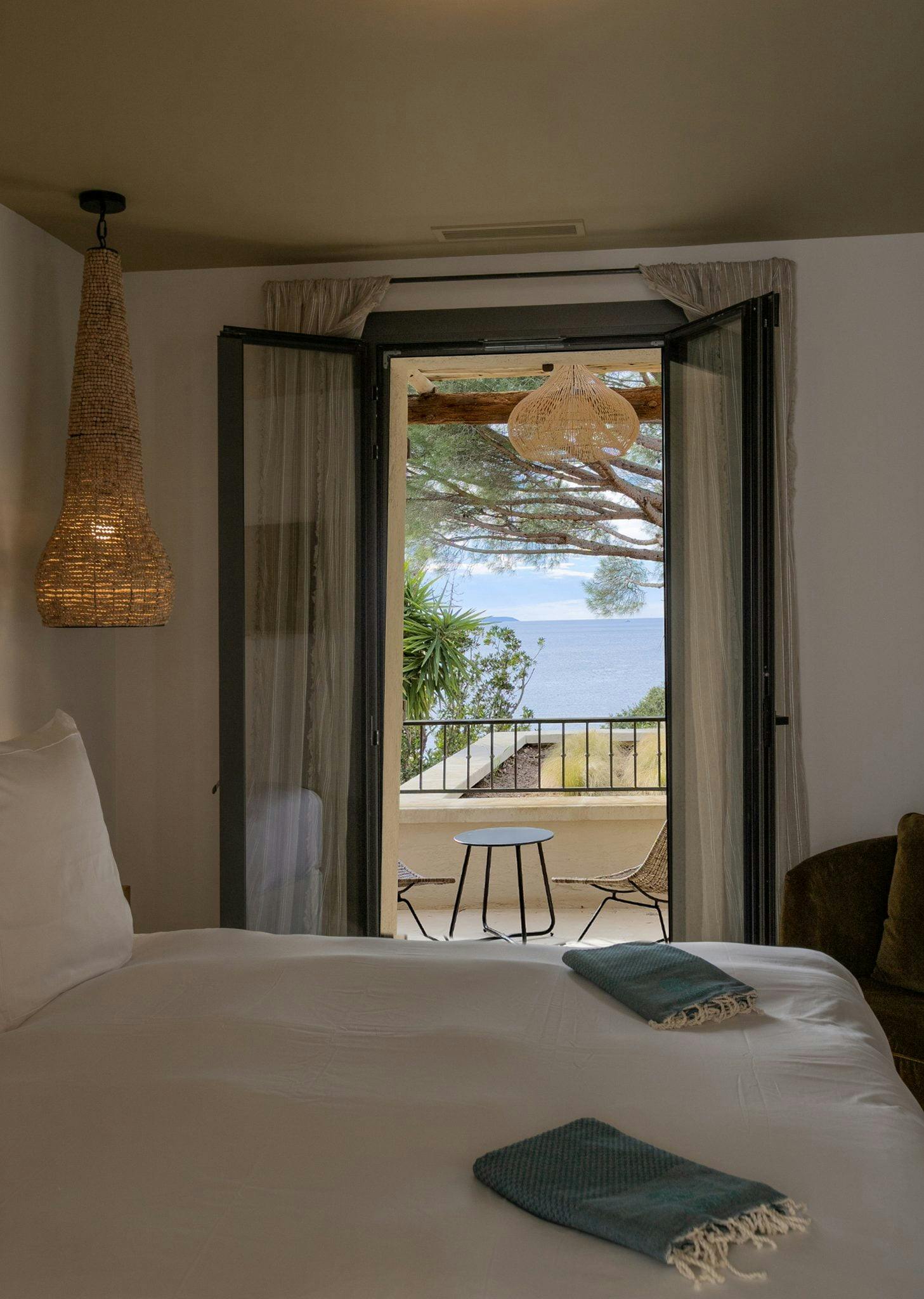 View of terrace and sea from bedroom