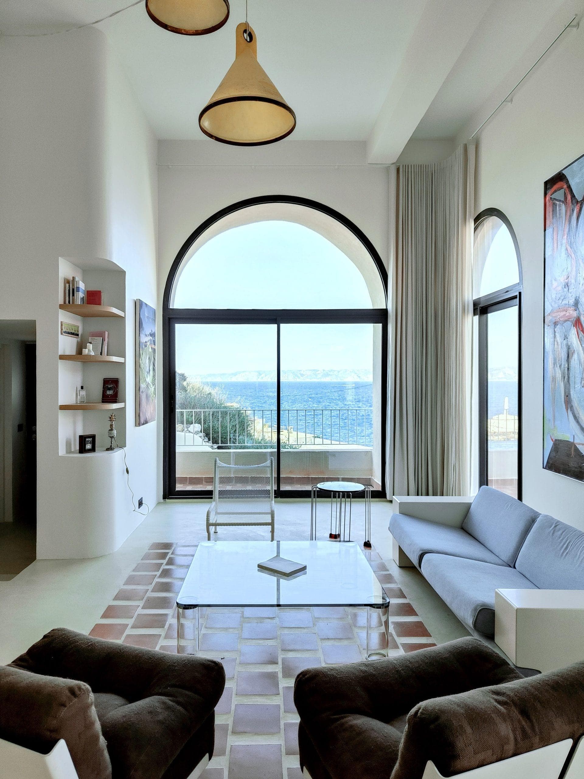 From the living room of Villa Mosca, full headlights on the Mediterranean.